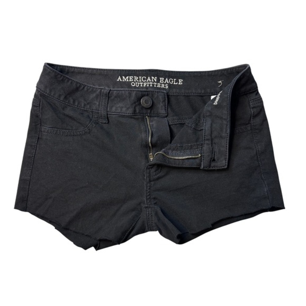 American Eagle Shorts Womens 4 Black Jegging Cut Off Raw Hem Stretch Denim 5 Pkt